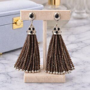 Chico's Black & Silver Tassel Drop Earrings Brand New!